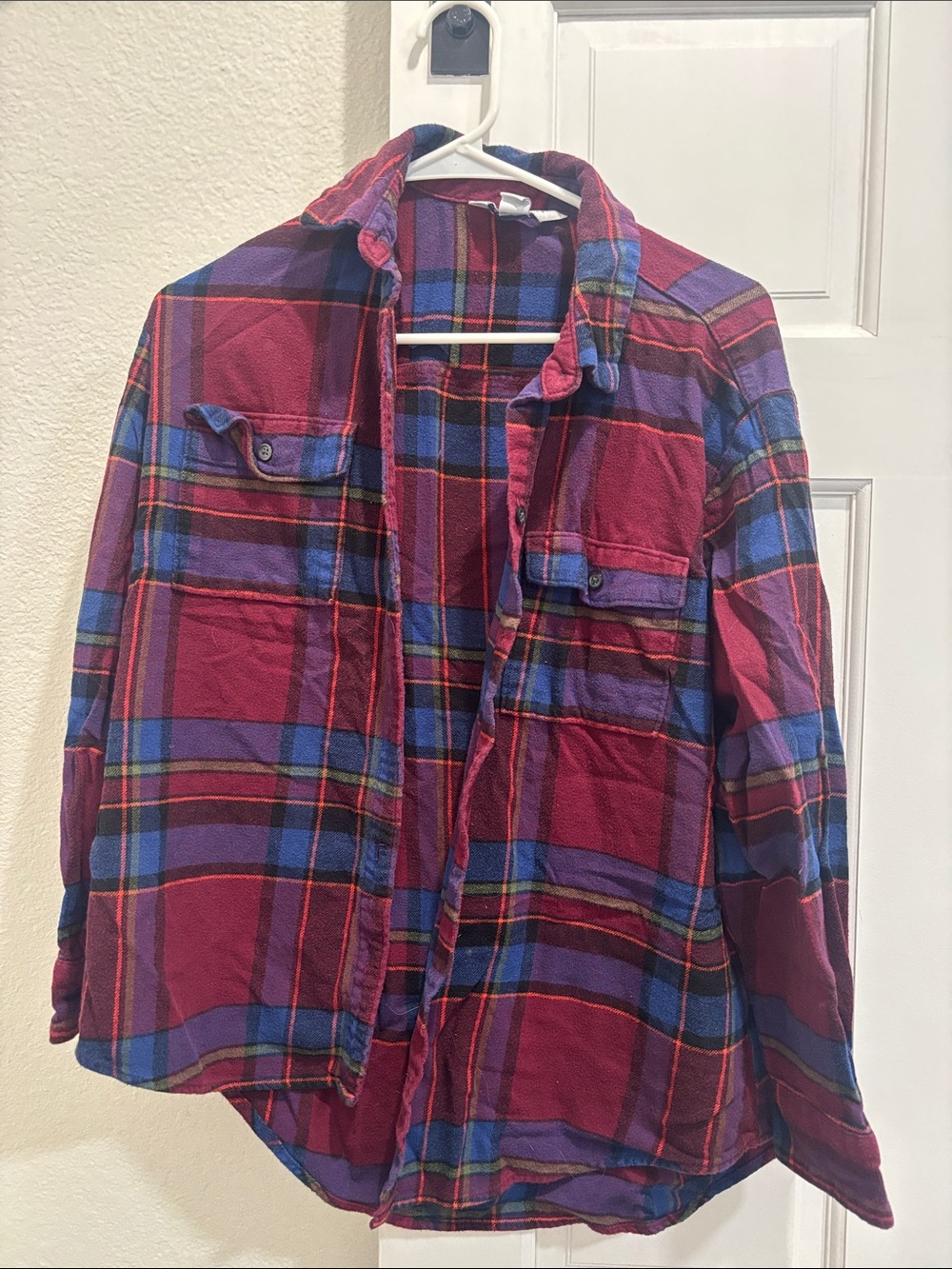 Old Navy Red and Purple Plaid Button-Down Shirt